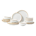 Horizon eighteen piece brilliant white ceramic dinnerware set beautifully arrayed for a service of six