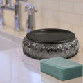 Obsidian smoked glass soap dish for bathroom counter display holding a textured soap bar