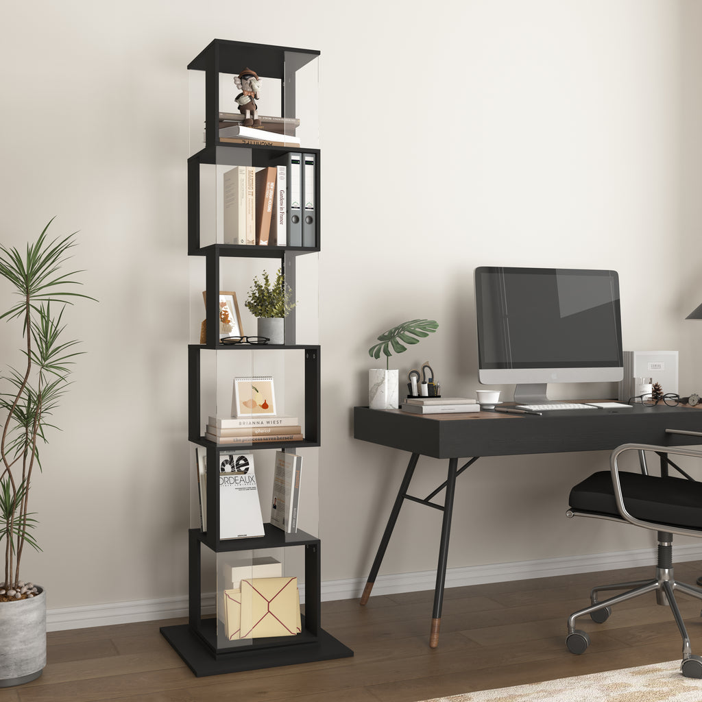 Black wood grain veneer texture on the high quality sheets of the spinning shelf.