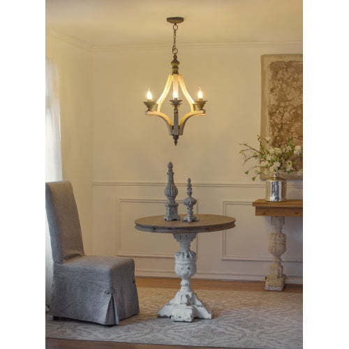 Close-up detail of the precise E12 candelabra bases on the premium 6-light wood chandelier fixture frame.