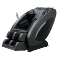 AeroRelax full body zero gravity massage chair in black PU leather fully reclined in a modern living room.
