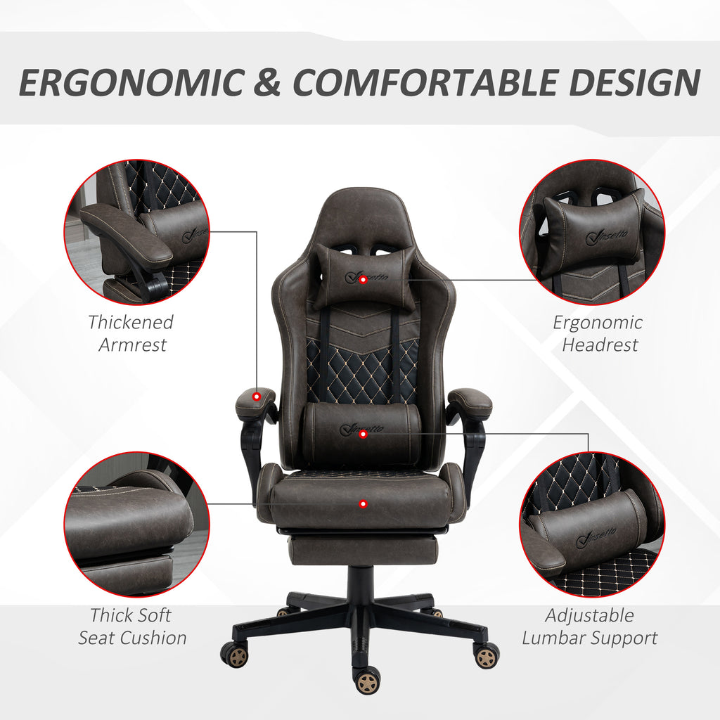 Close-up of the premium diamond stitched pattern on the brown faux leather gamer chair.