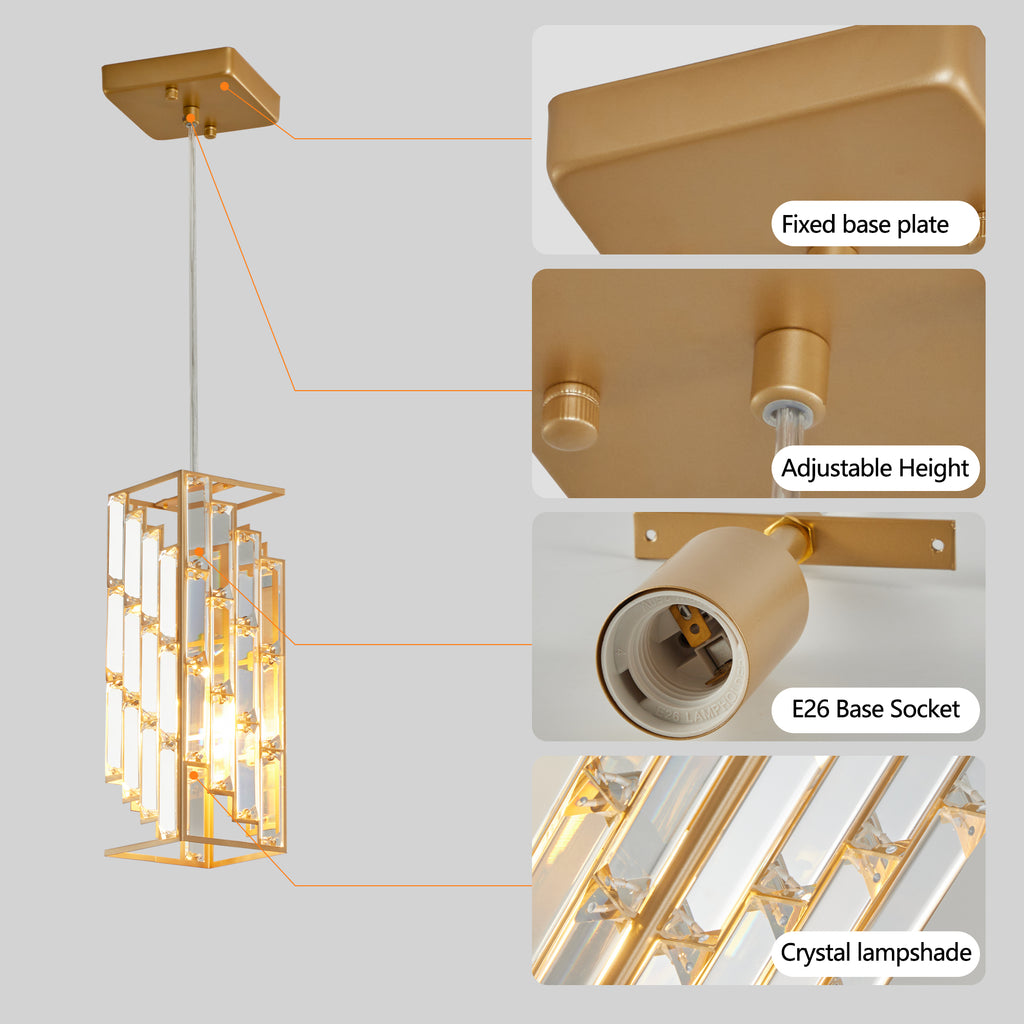 Shimmering crystal prism design highlighting a premium modern crystal pendant light in a contemporary dining hall.