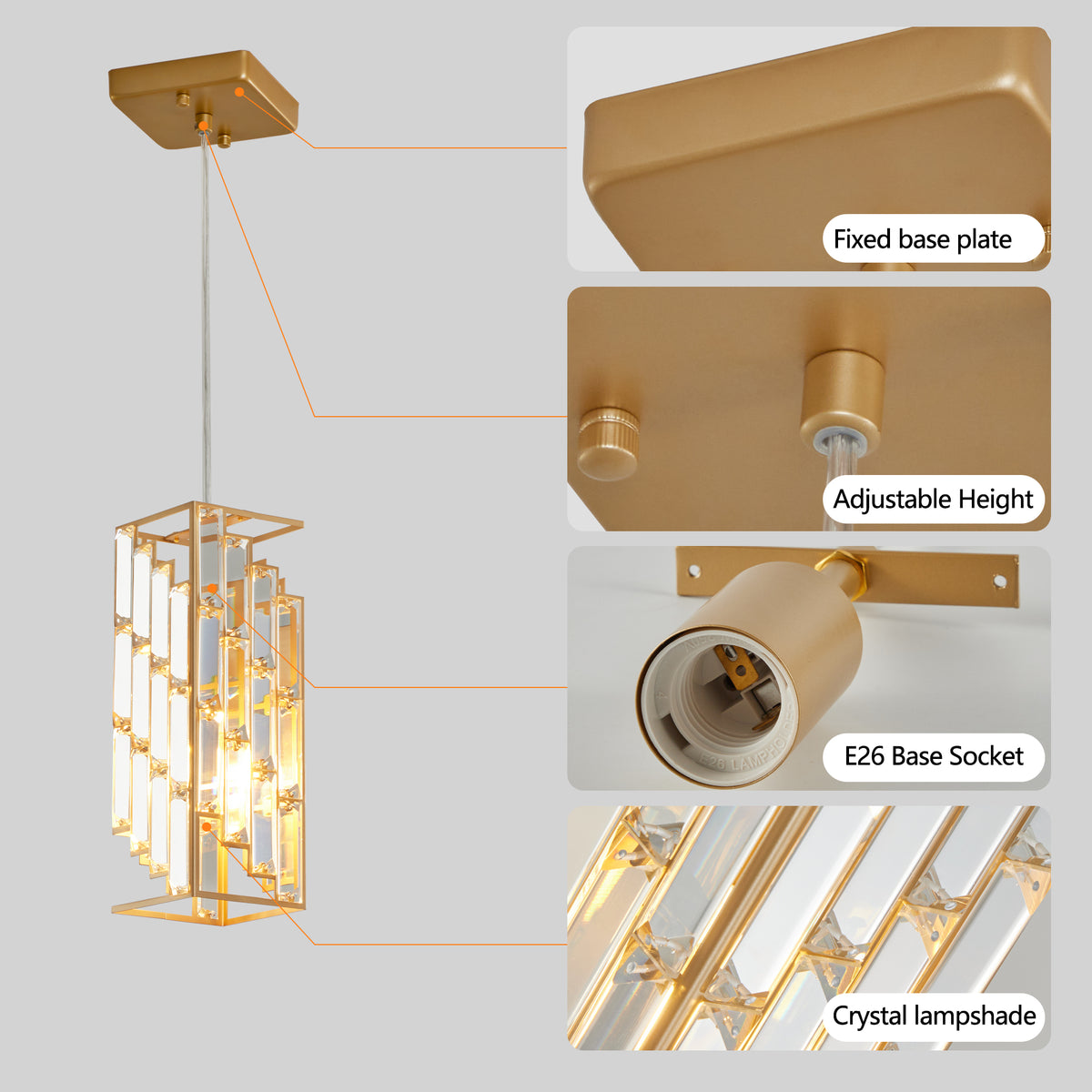 Shimmering crystal prism design highlighting a premium modern crystal pendant light in a contemporary dining hall.