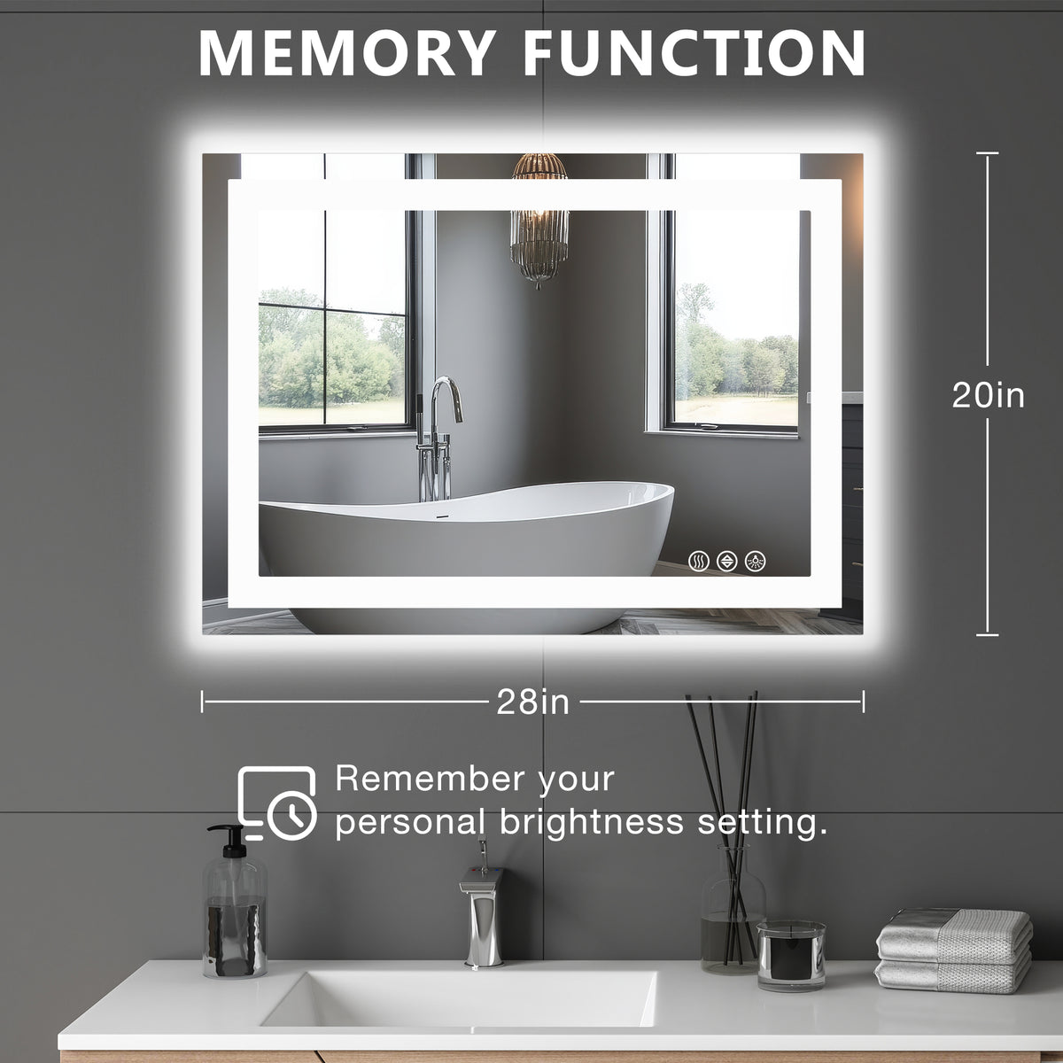 Touch pad activating the core thermal heating pad clearing steam from the center mirror grid