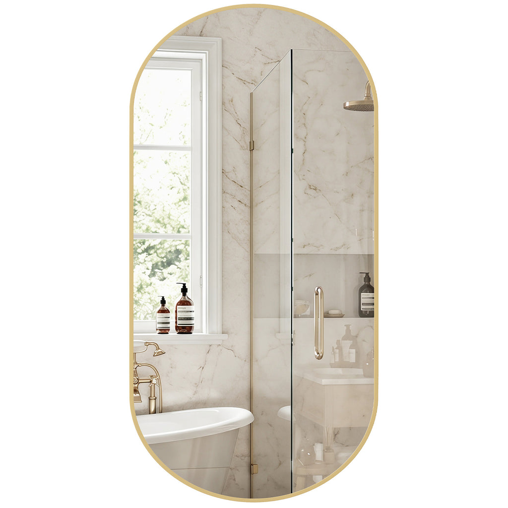 Three sets of reinforced hanging clips on the backing matrix of the oval wall mirror