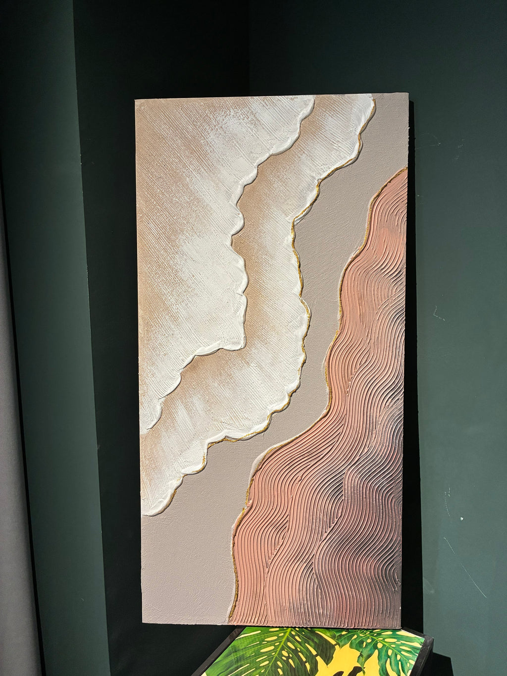 Gallery-wrapped edge profile detailing of the pre-stretched ready to hang bedroom wall decor.