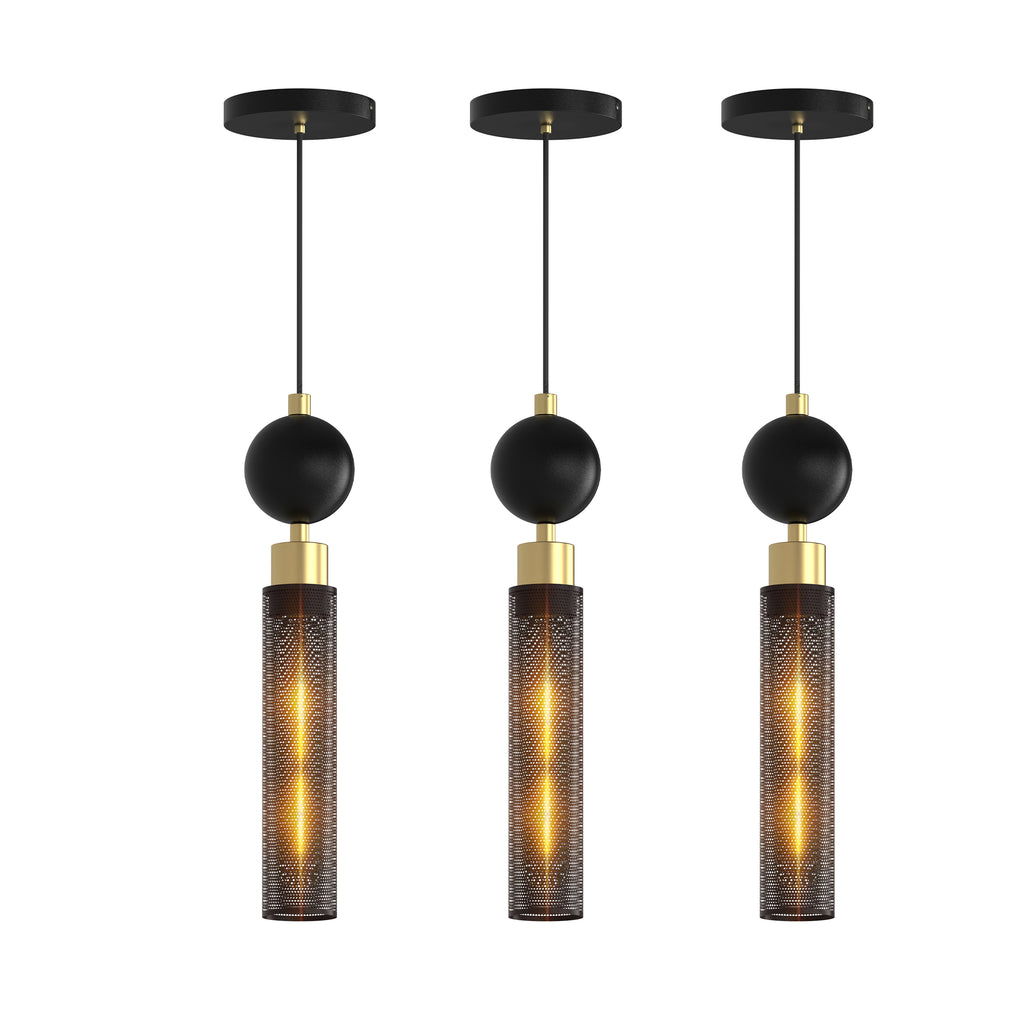 Close-up detail of the durable matte black hardware and professional E26 sockets on the black wrought iron pendant light.