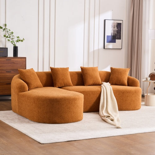 AeroRest LY-022 compression sectional sofa in grey chenille with chaise longue styled in a modern apartment.