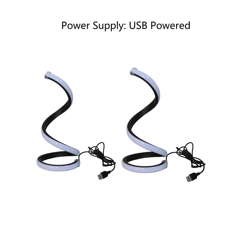 Coordinated pair of creative spiral lamps styling a modern living room entryway console 2 usb